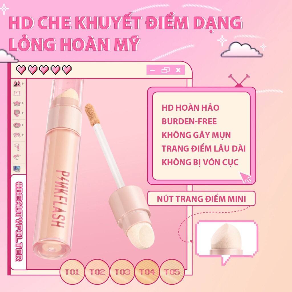 Kem Che Khuyết Điểm PINKFLASH HD Dạng Lỏng kết hợp đầu mút tán kem tiện lợi