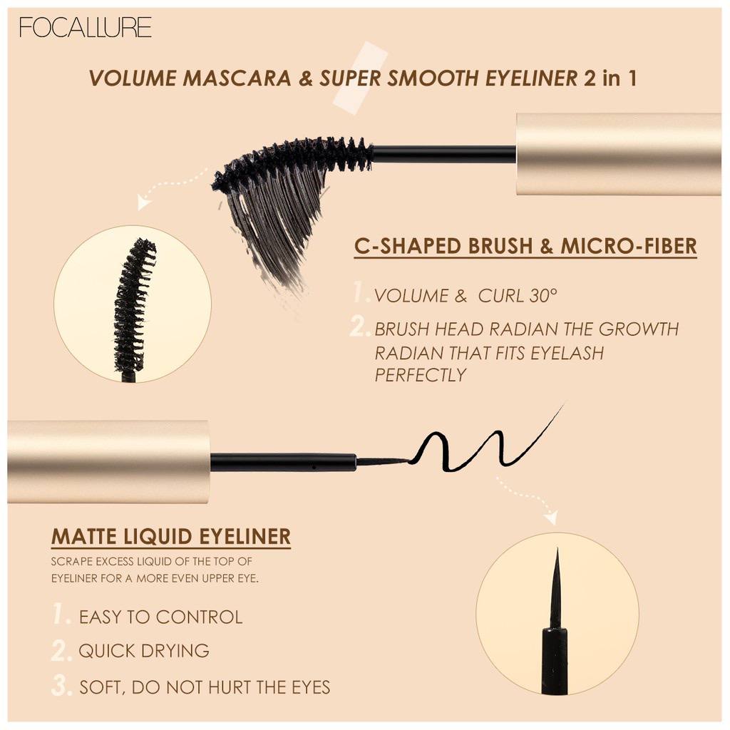 Mascara kiêm bút kẻ mắt và dung dịch lót mi FOCALLURE 2 trong 1