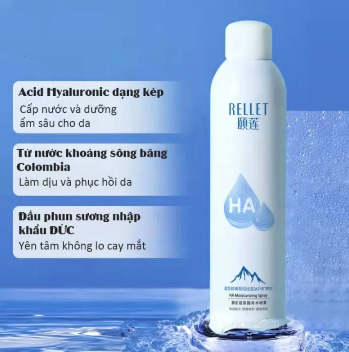 Xịt Khoáng Cấp Ẩm Rellet Ha Moisturizing Spray